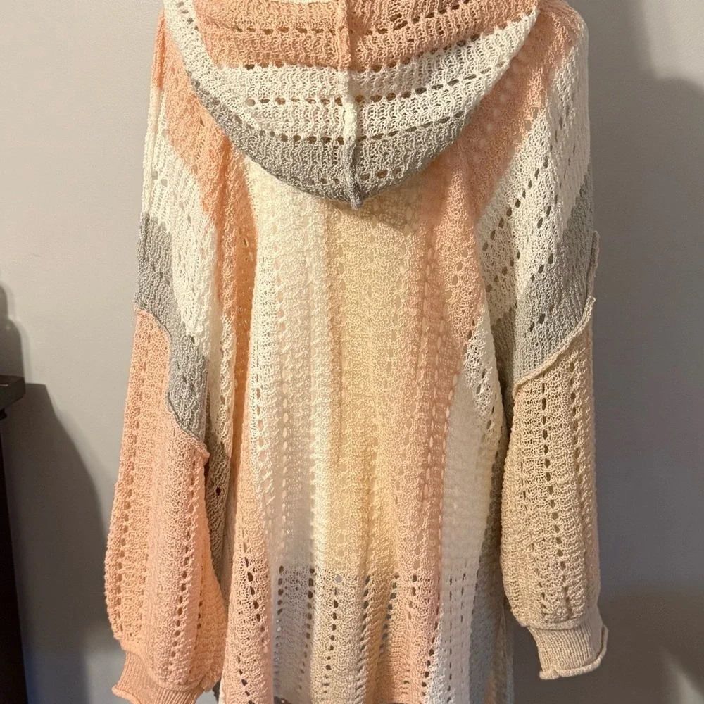POL Pink and Cream Open Knit Cardigan - Picture 2 of 5